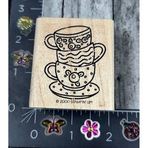 Stampin' Up! Stack of Teacups Floral Country Rose 2000 Rubber Stamp Wood #Q100